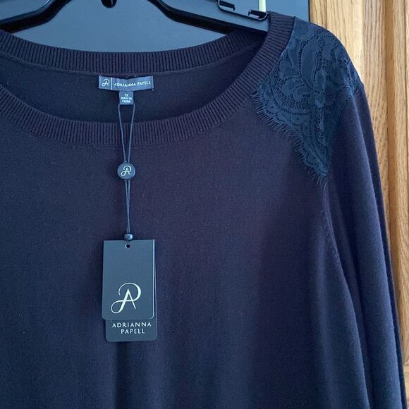 Adrianna Papell Black Twofer Sweater with lace new with tag - Picture 5 of 9